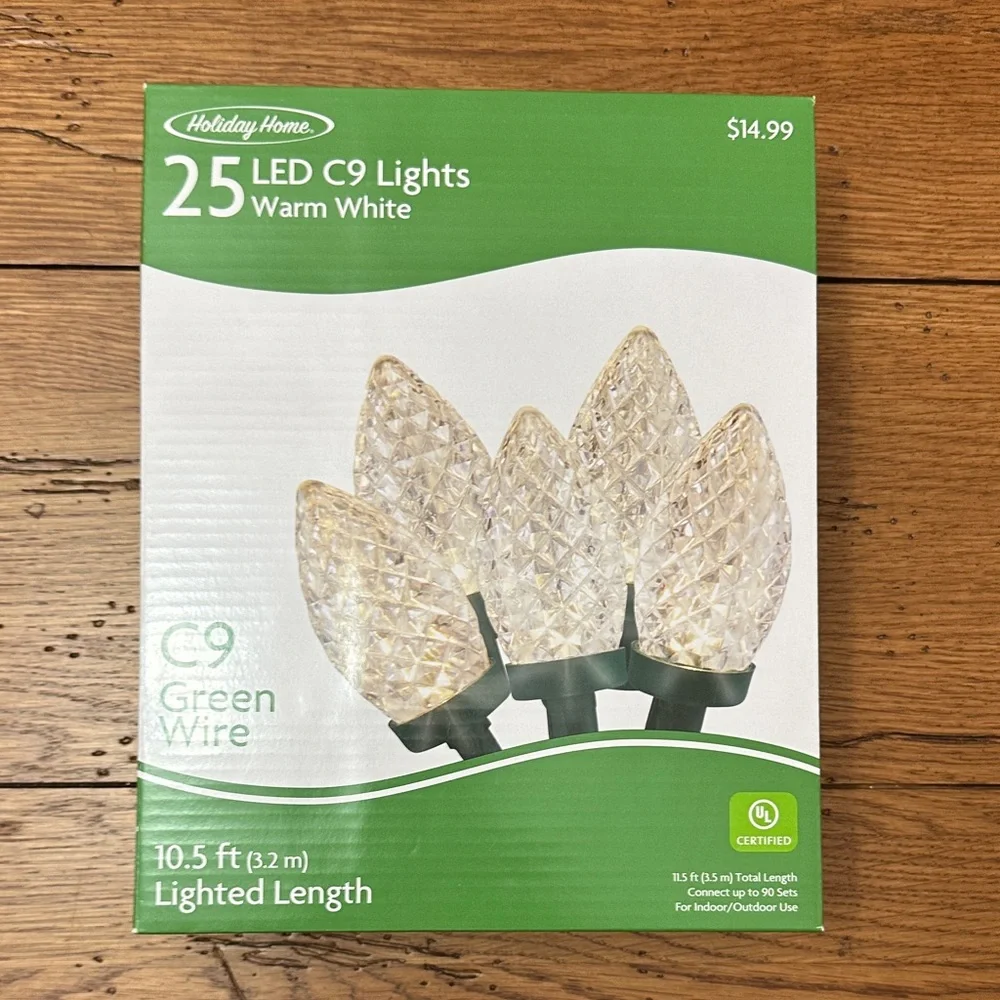 Holiday Home LED C9 String Lights - Warm White with Green Wire